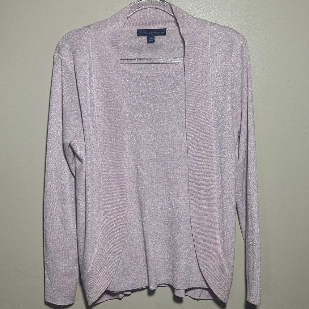 Susan Graver Small Shimmering Pink Twofer Cardigan